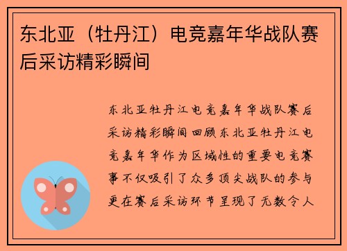 东北亚（牡丹江）电竞嘉年华战队赛后采访精彩瞬间